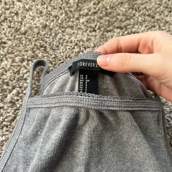 Forever 21 Gray Ribbed Square Neck Cropped Tank Top - Picture 3 of 5